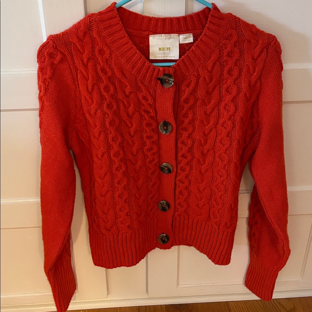 Maeve Vibrant Red Cable Knit Cardigan